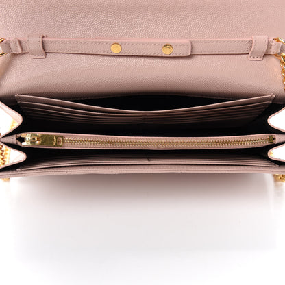 Saint Laurent Grain De Poudre Matelasse Chevron Monogram Chain Wallet Pale Blush 5 of 12