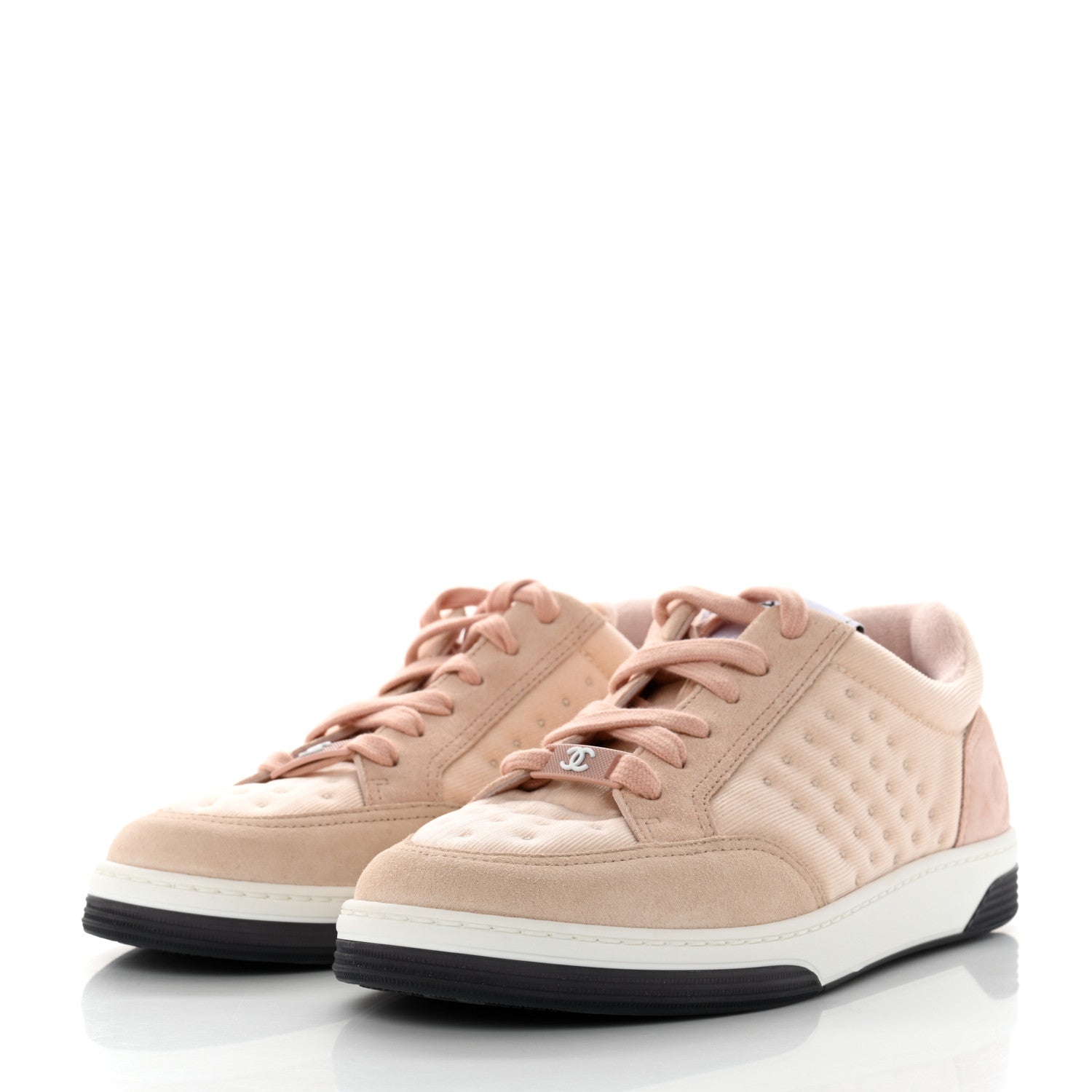 Chanel Fabric Suede Calfskin Logo Sneakers 36 Beige Pink 3 of 10