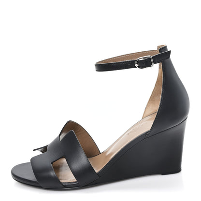 Hermes Calfskin Legend Wedge Sandals 36.5 Black 1 of 11