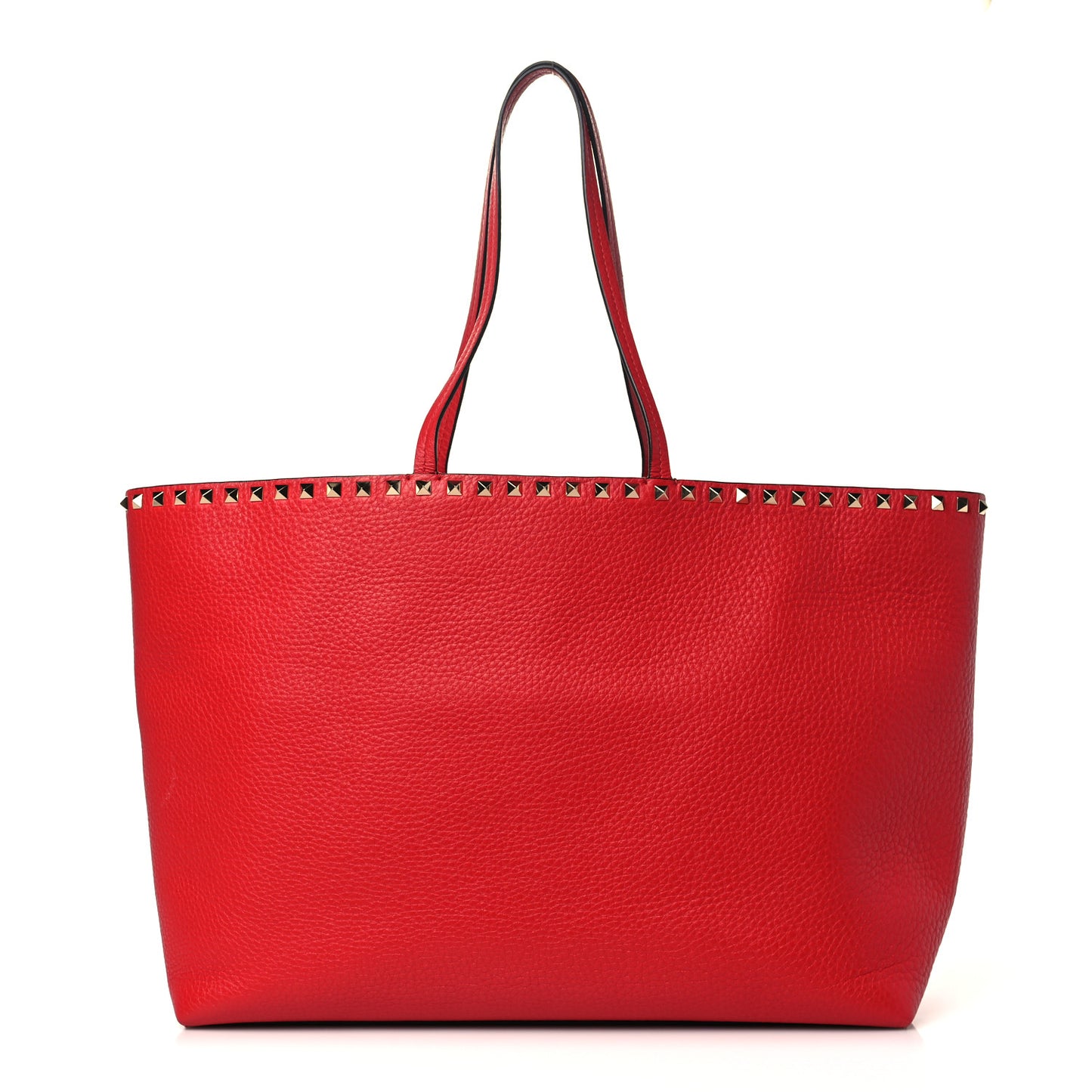 Grained Calfskin Rockstud Shoulder Tote Rouge Pur