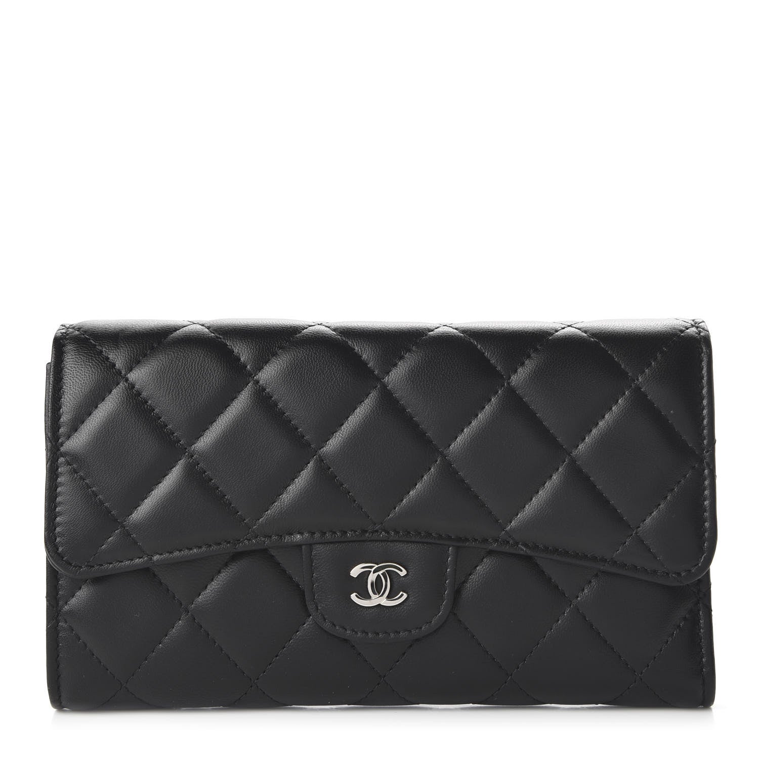 Chanel Lambskin Quilted Large Flap Wallet Black 1 of 12