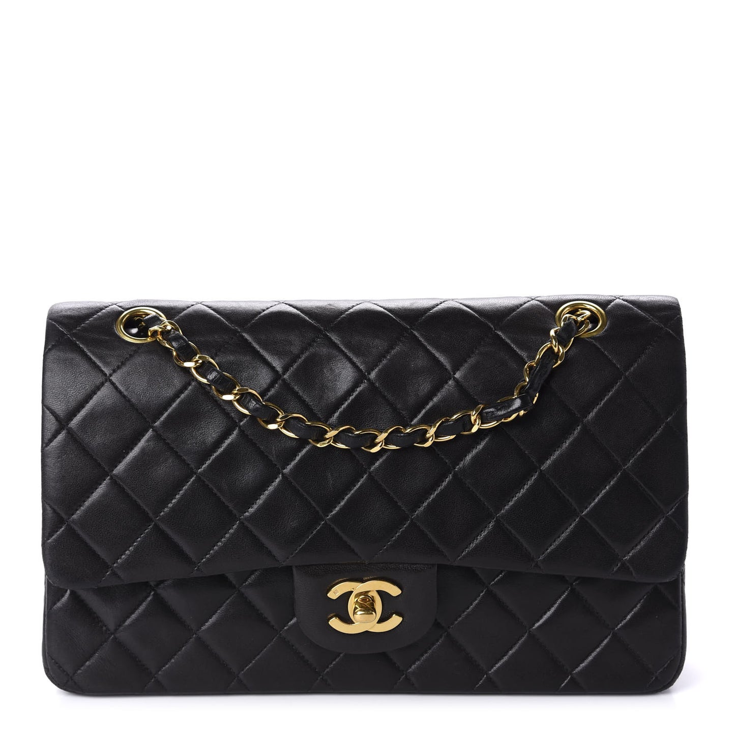 Lambskin Quilted Medium Double Flap Black
