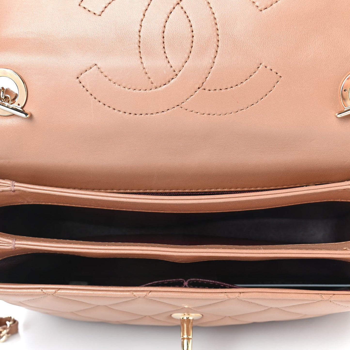 Lambskin Quilted Small Trendy CC Flap Dual Handle Bag Camel