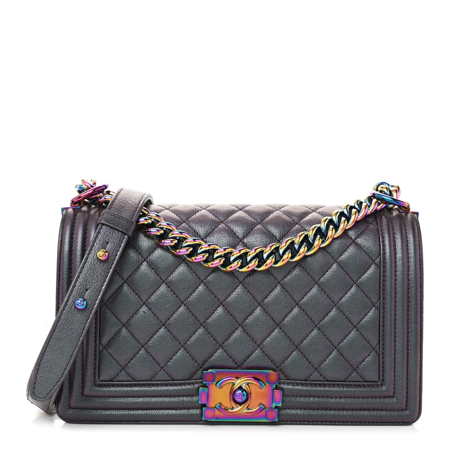 Iridescent Goatskin Quilted Medium Boy Flap Purple