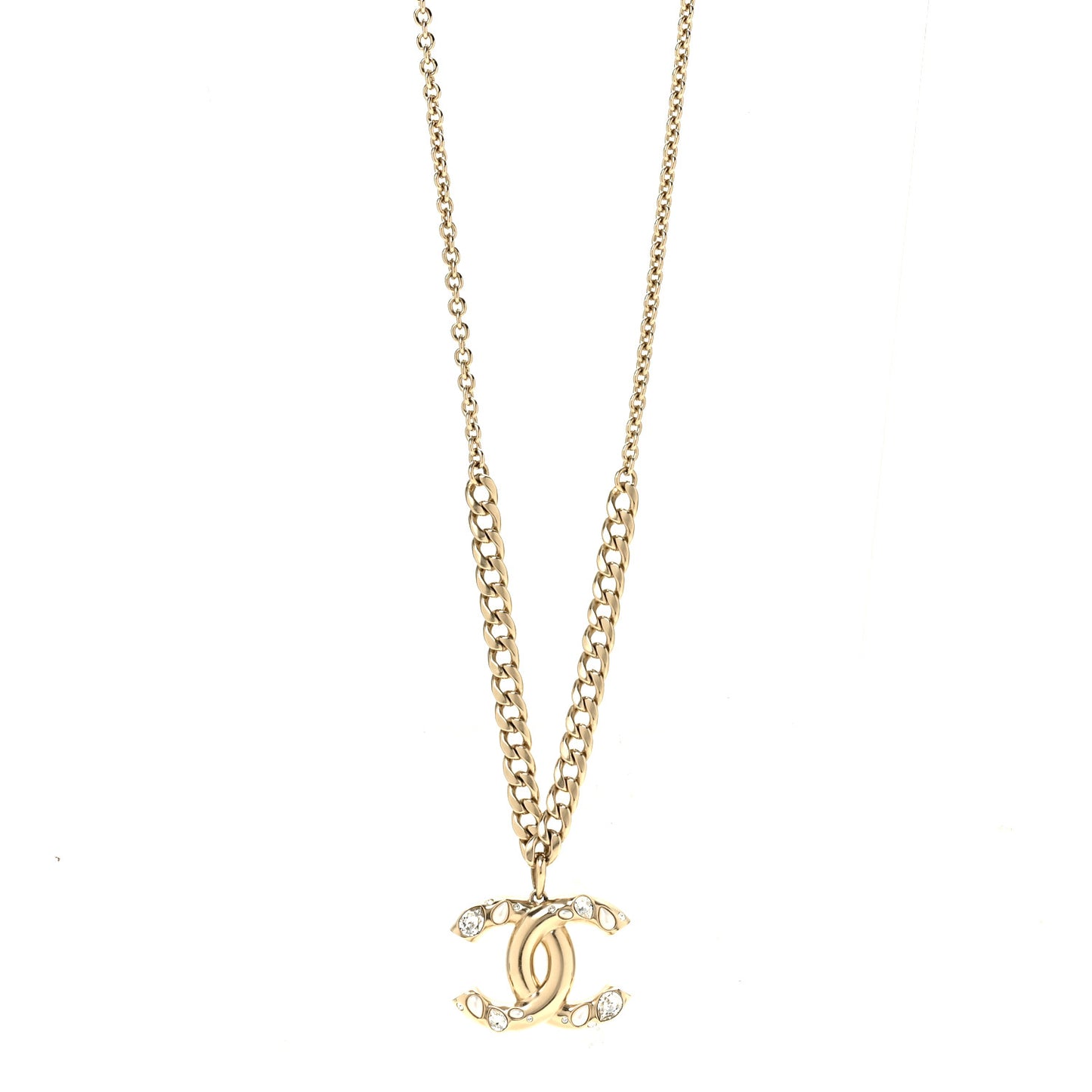 Crystal Pearl CC Pendant Necklace Gold