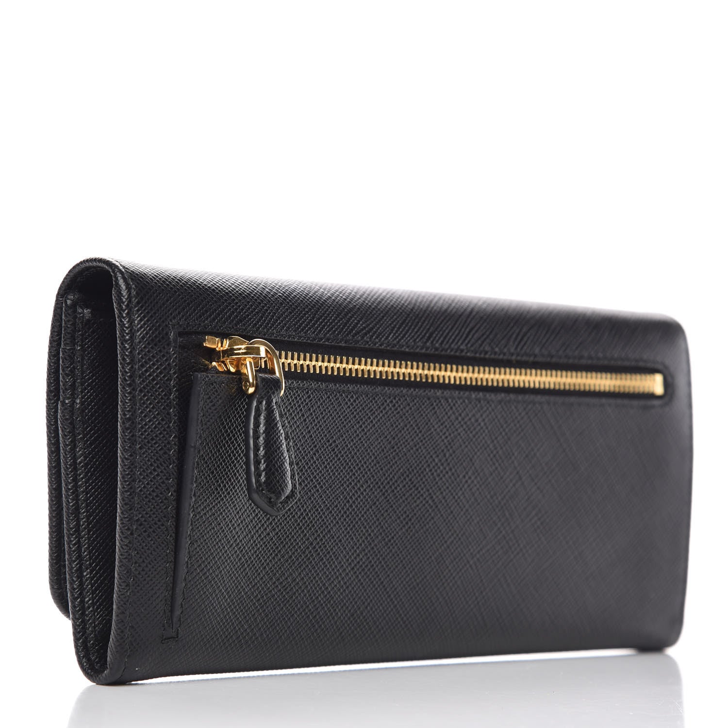 Prada Saffiano Metal Continental Flap Wallet Black 4 of 10