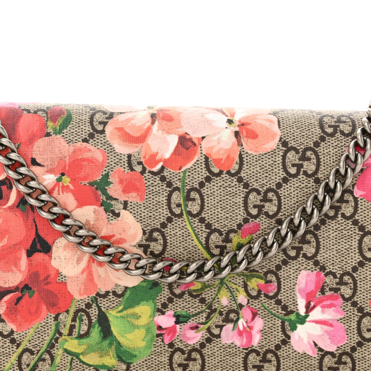 GG Supreme Monogram Blooms Chain Wallet Beige Multicolor Dry Rose