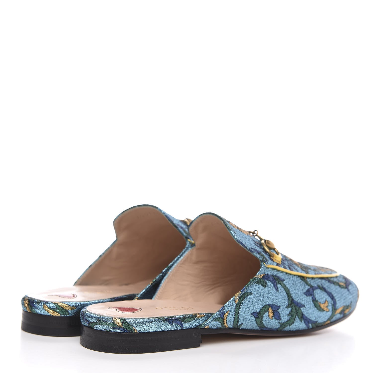 Gucci Iridescent Brocade Womens Princetown Slippers 38.5 Azure Multicolor Oro 4 of 9