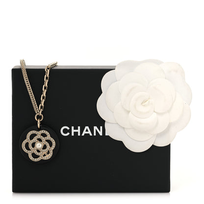 Chanel Resin Pearl Crystal Camellia CC Necklace Black Gold Gold 5 of 5