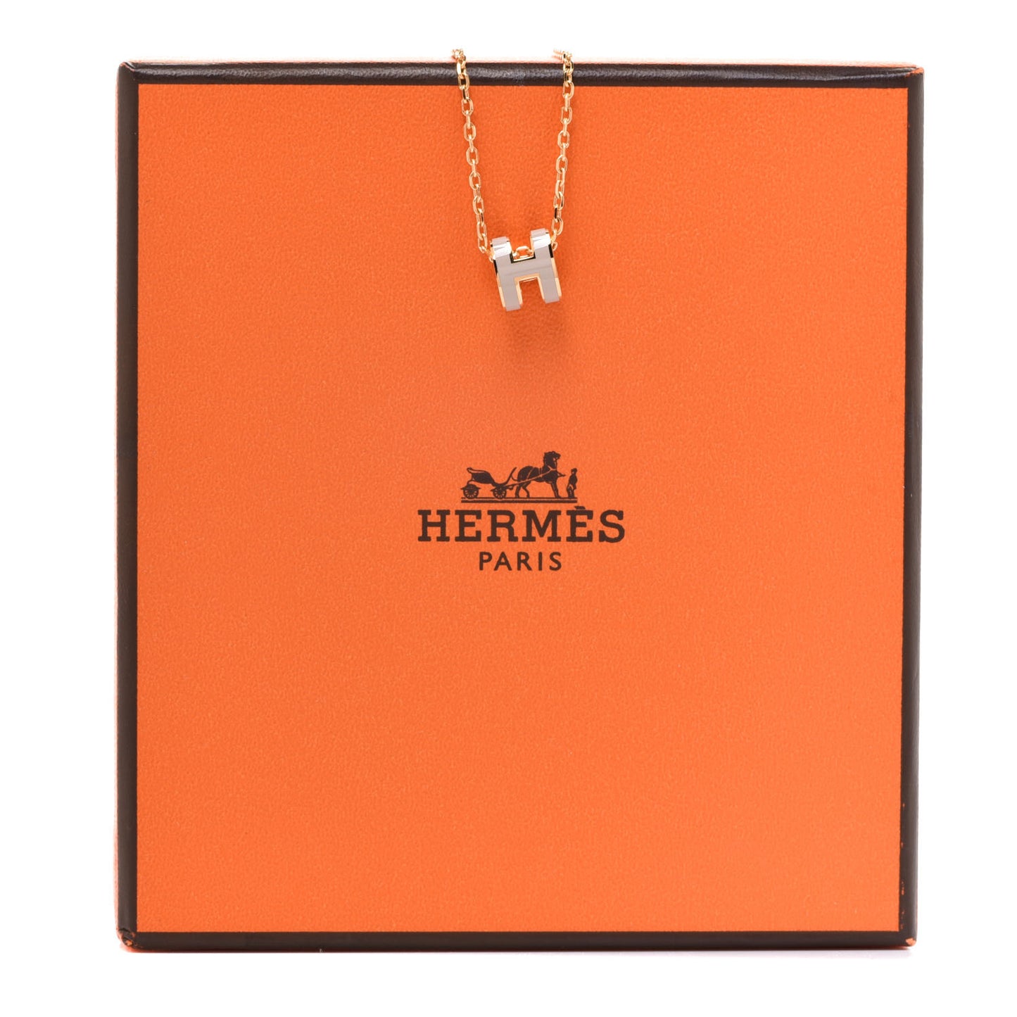 Lacquered Rose Gold Mini Pop H Pendant Necklace Marron Glace
