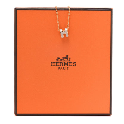 Hermes Lacquered Rose Gold Mini Pop H Pendant Necklace Marron Glace 6 of 6