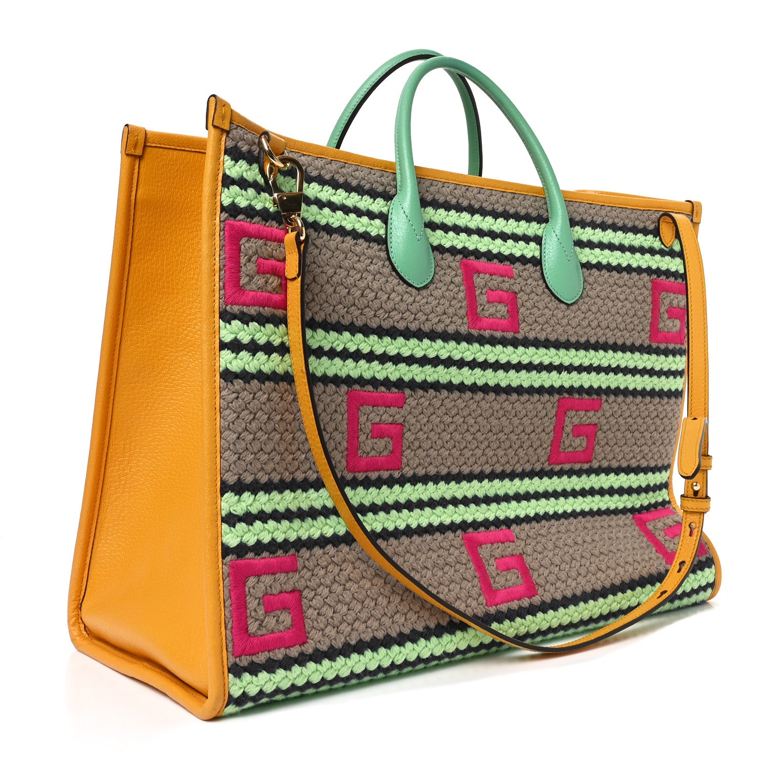 Gucci Fabric Embroidered Capri Striped Tote Bag Yellow 2 of 10