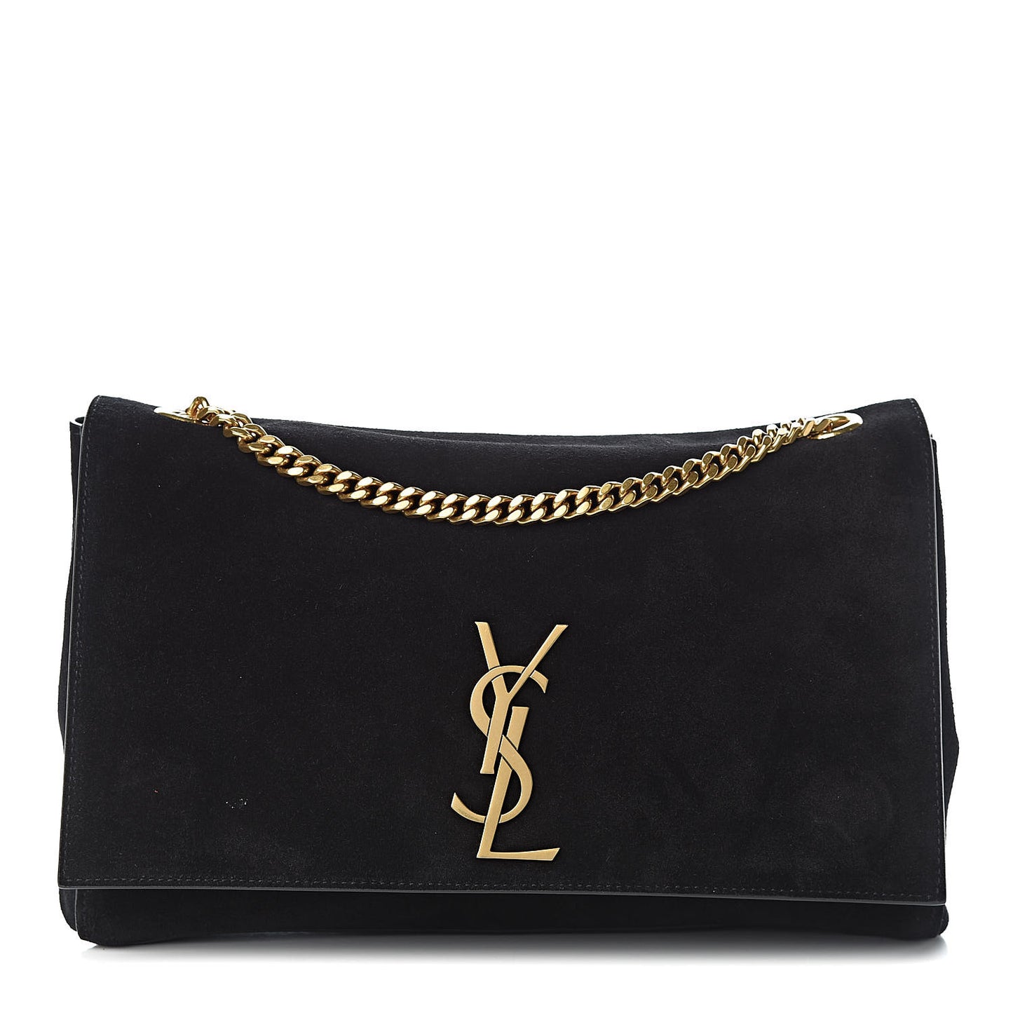 Smooth Calfskin Suede Medium Reversible Monogram Kate Satchel Black