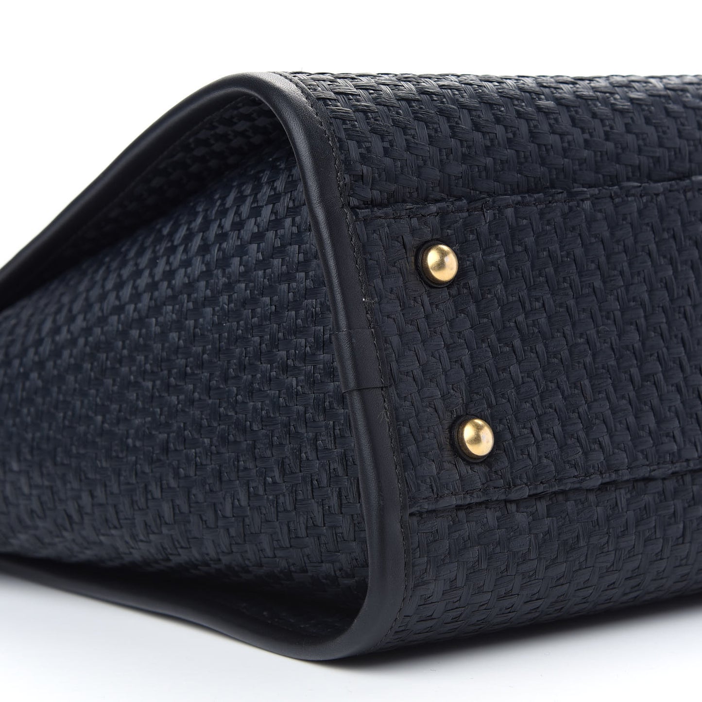 Straw Raffia Calfskin Chain Small Deauville Tote Navy