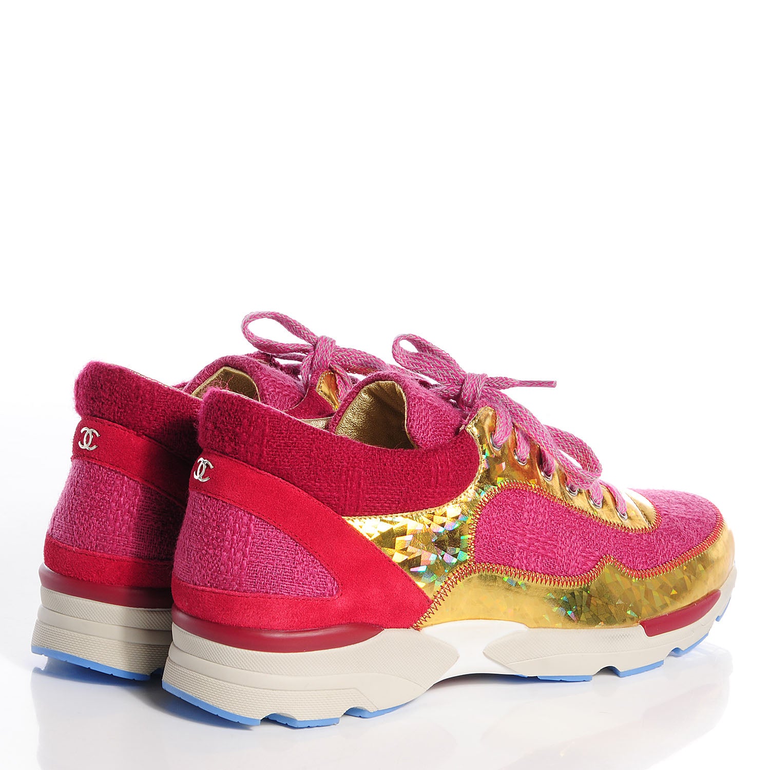 Chanel Tweed Suede Calfskin Sneakers 38 Dark Pink 3 of 4