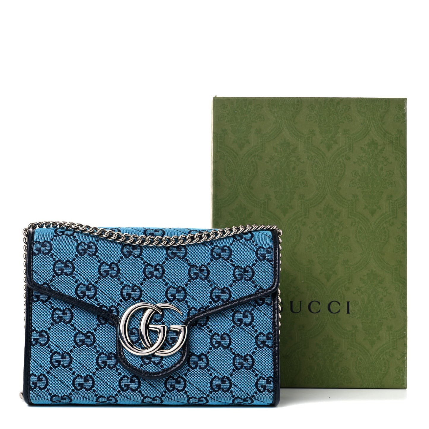 Monogram Multicolor Matelasse Diagonal GG Marmont Chain Wallet Light Blue