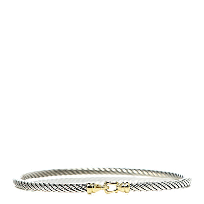 David Yurman Sterling Silver 18K Yellow Gold 3mm Cable Buckle Bracelet 1 of 4