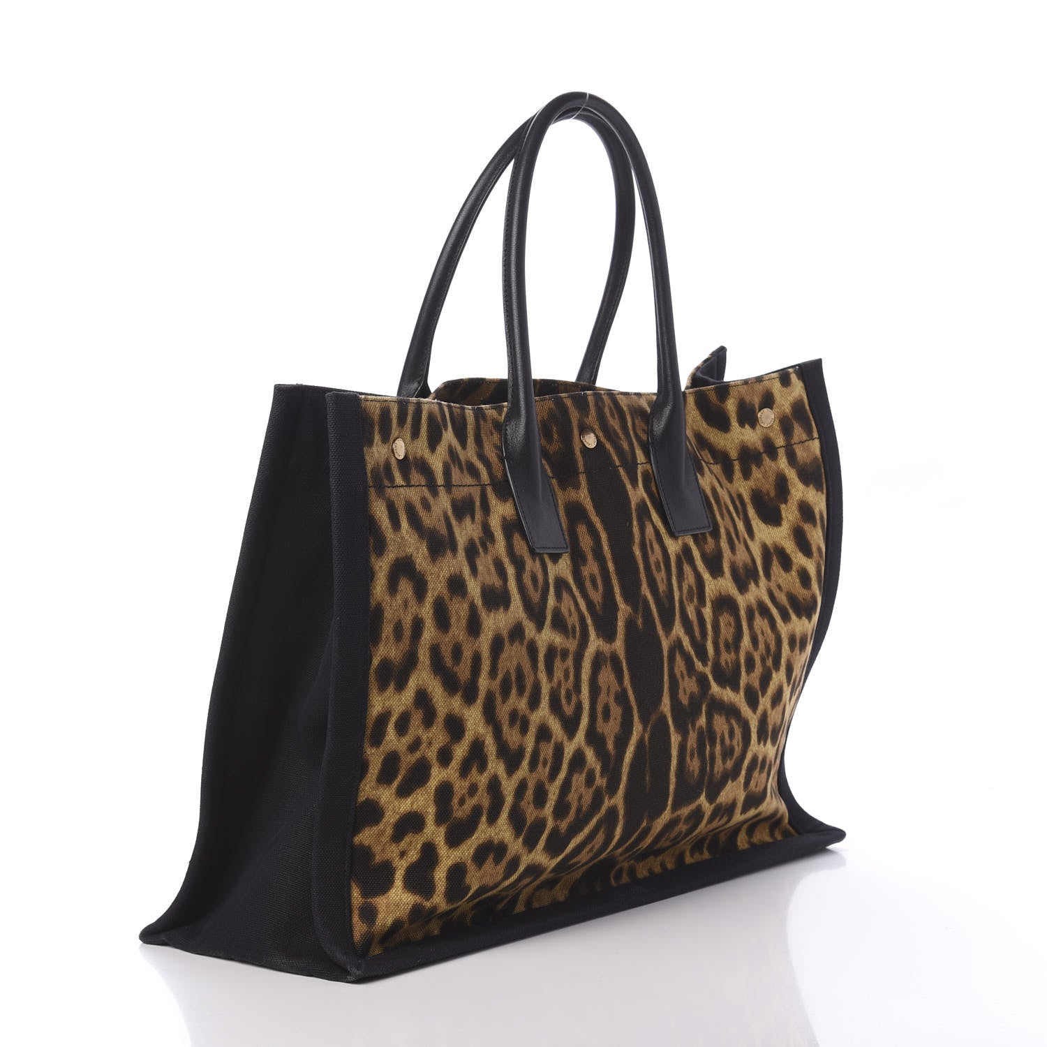 Saint Laurent Canvas Calfskin Leopard Print Rive Gauche Noe Tote Natural Black 3 of 10