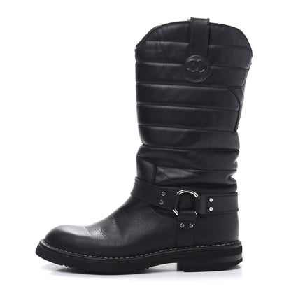 Chanel Calfskin Star Quilted Biker Boots 38 Black 1 of 9