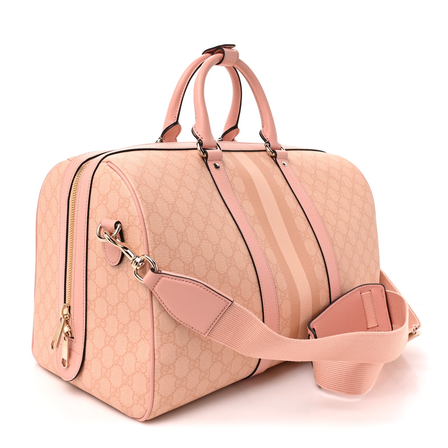 GG Supreme Monogram Textured Dollar Calfskin Web Medium Savoy Duffle Bag Rose Pink