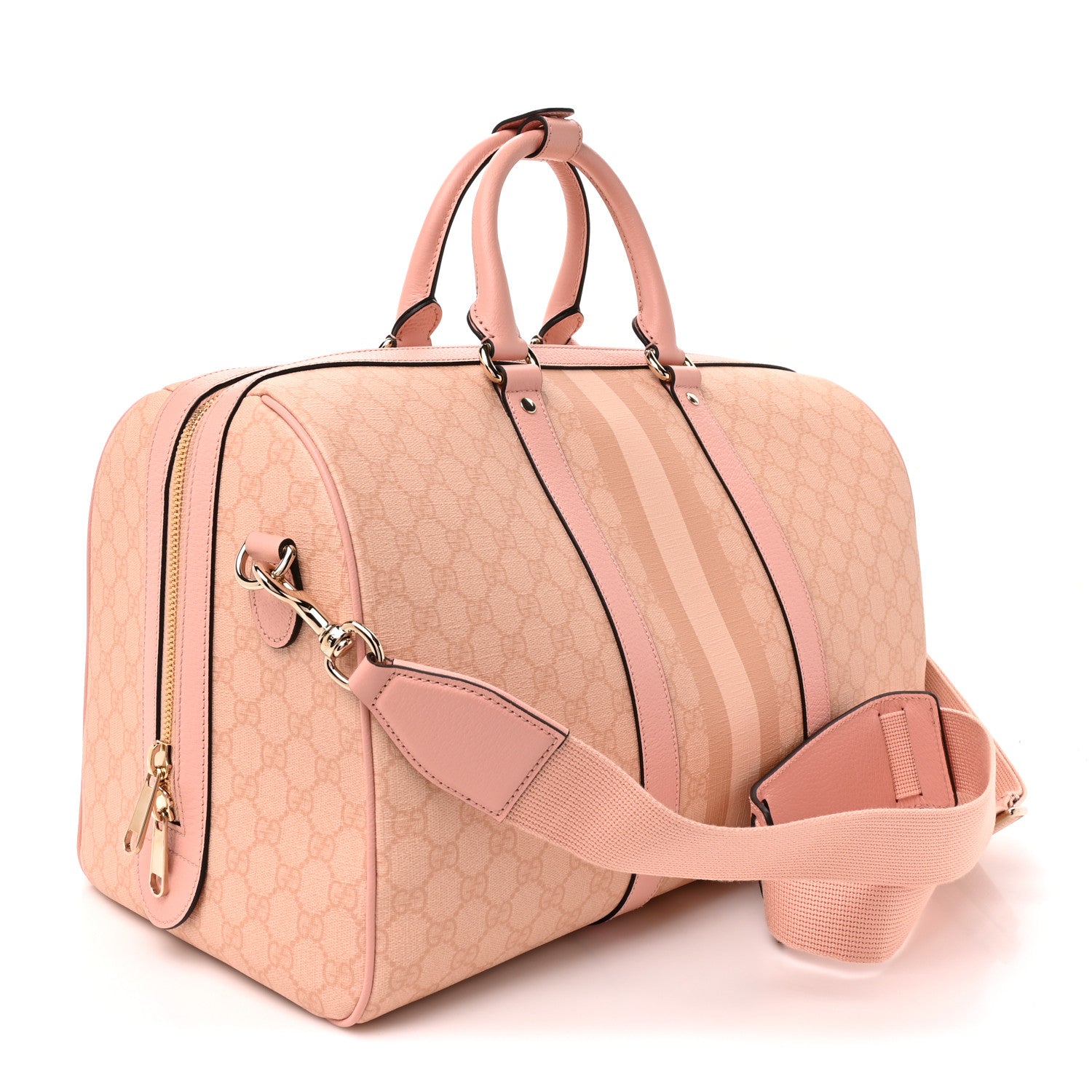 Gucci GG Supreme Monogram Textured Dollar Calfskin Web Medium Savoy Duffle Bag Rose Pink 3 of 10