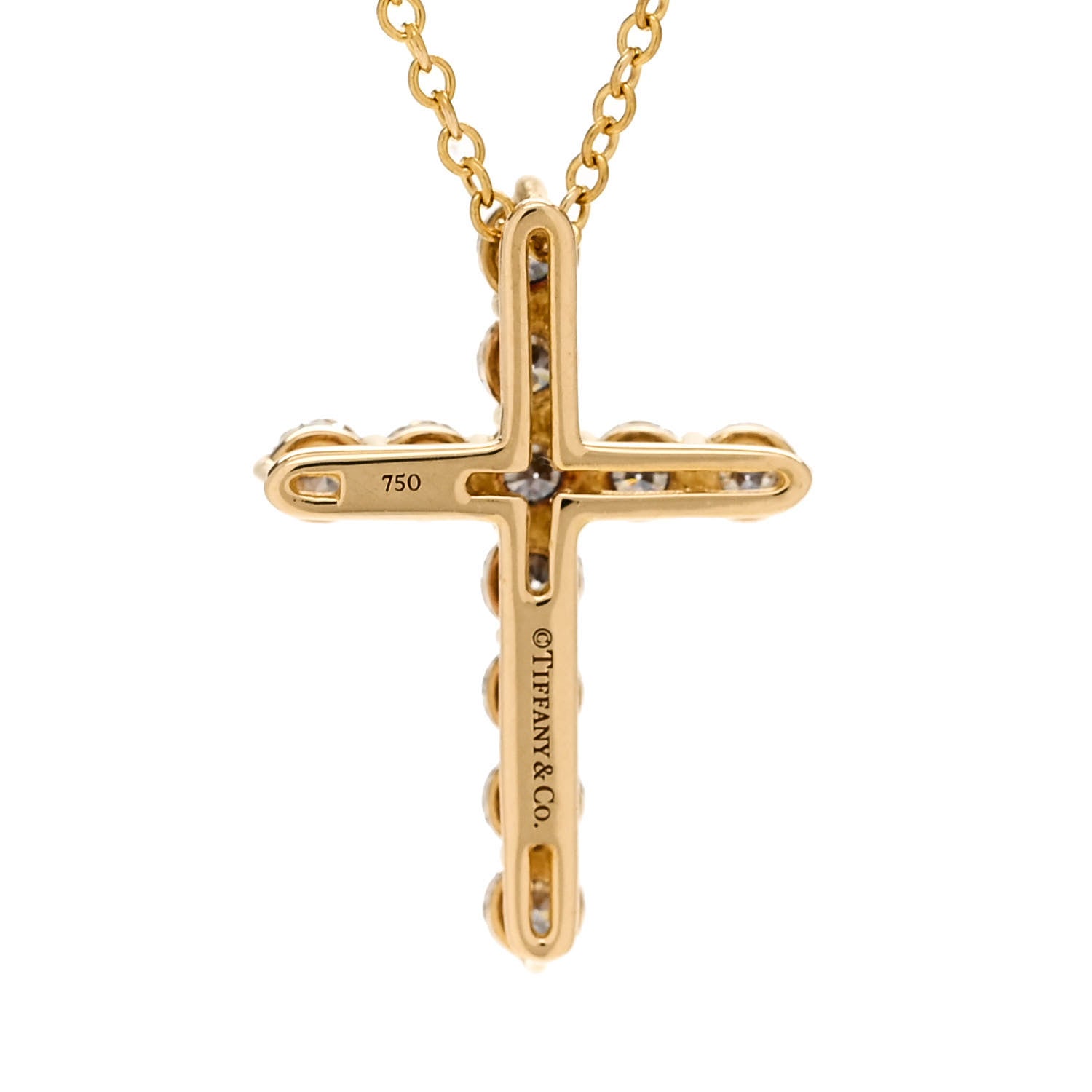 Tiffany 18K Yellow Gold Diamond Small Cross Pendant Necklace 4 of 6