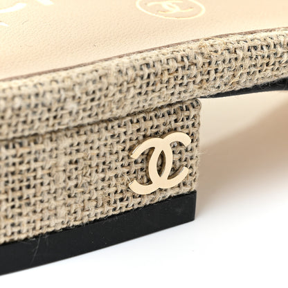 Chanel Fabric Grosgrain Cap Toe CC Slingback Flats 40 Light Beige Black 11 of 12