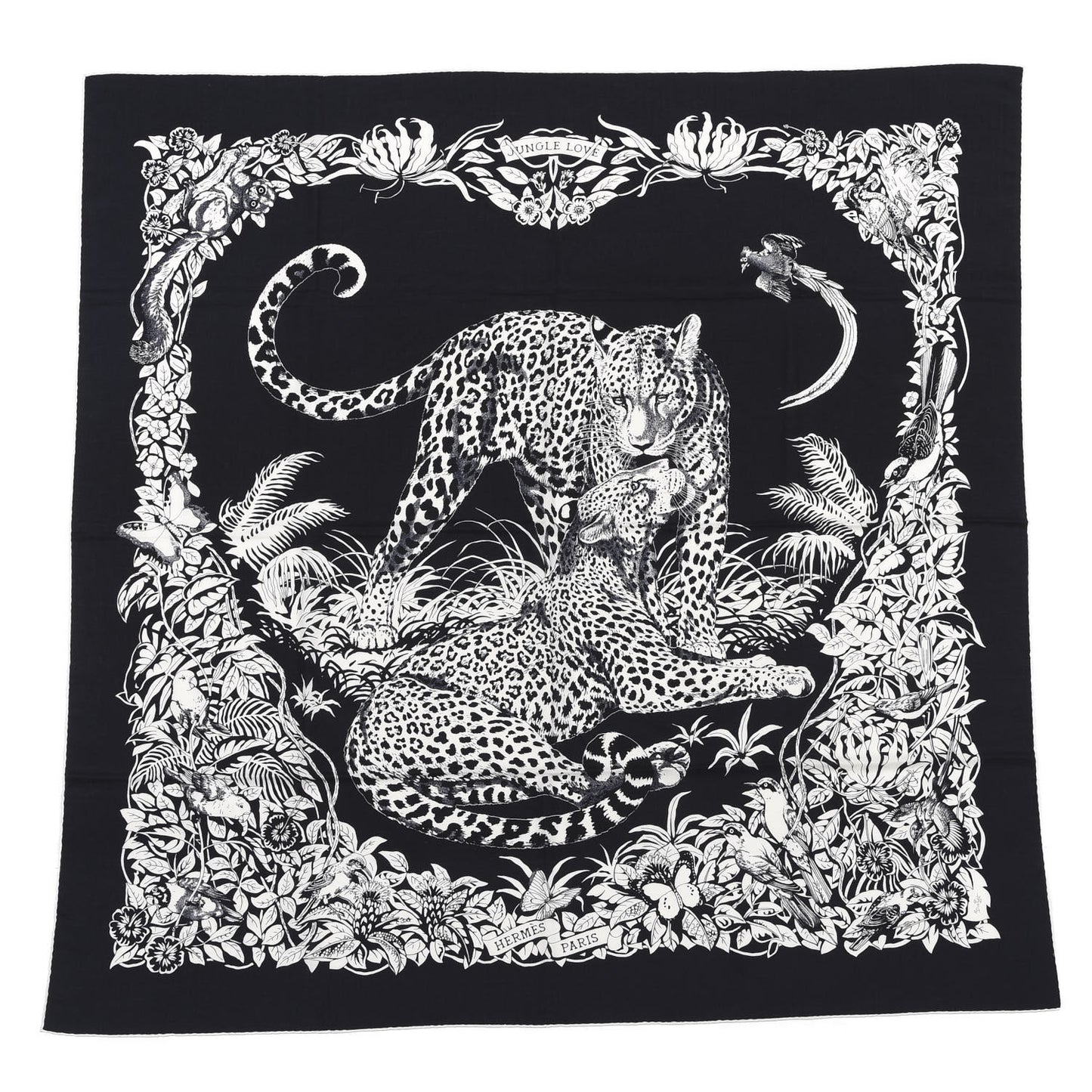 Cashmere Silk Jungle Love Tattoo Shawl 140 Bleu Black White