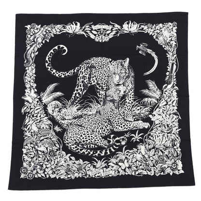 Hermes Cashmere Silk Jungle Love Tattoo Shawl 140 Bleu Black White 1 of 5