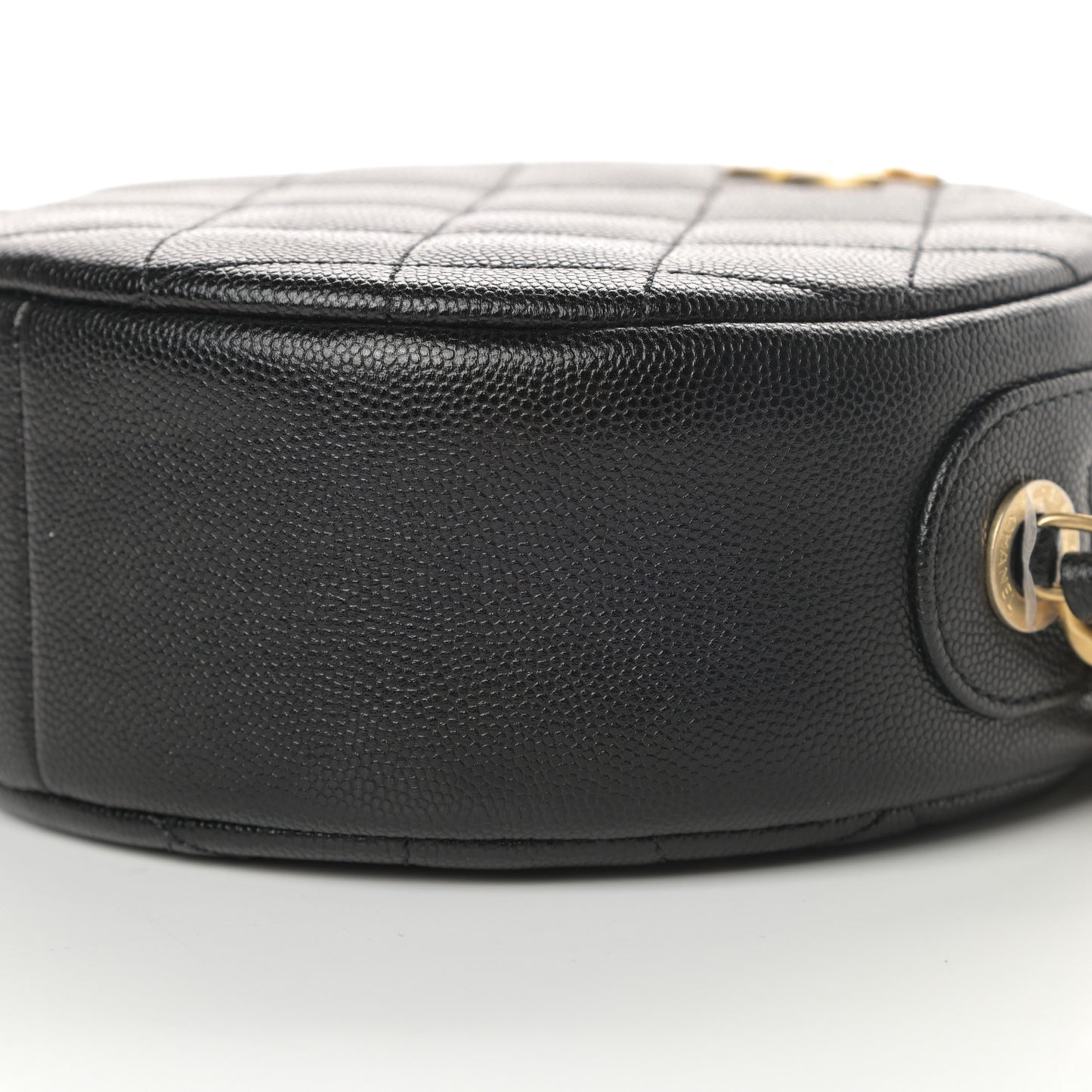 Caviar Quilted Small Round Bag With Chain Black