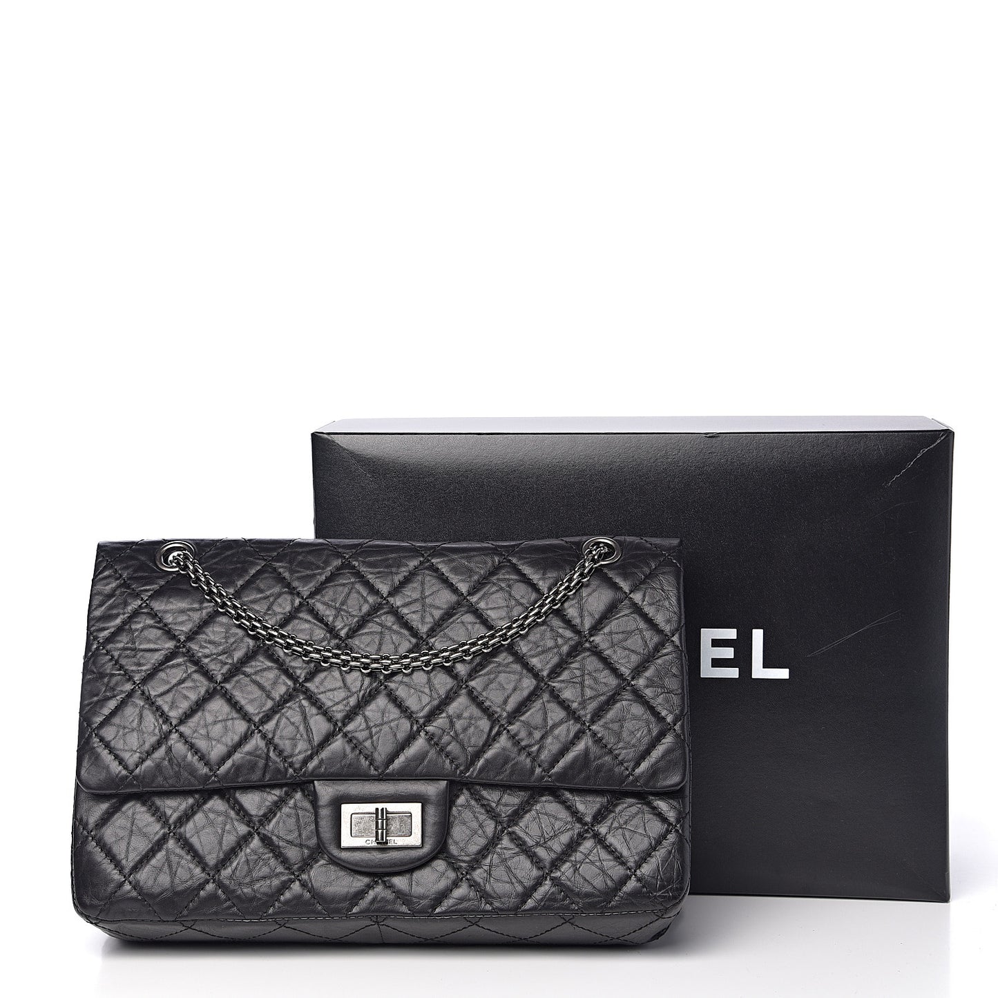Aged Calfskin Quilted 2.55 Reissue 227 Flap Black