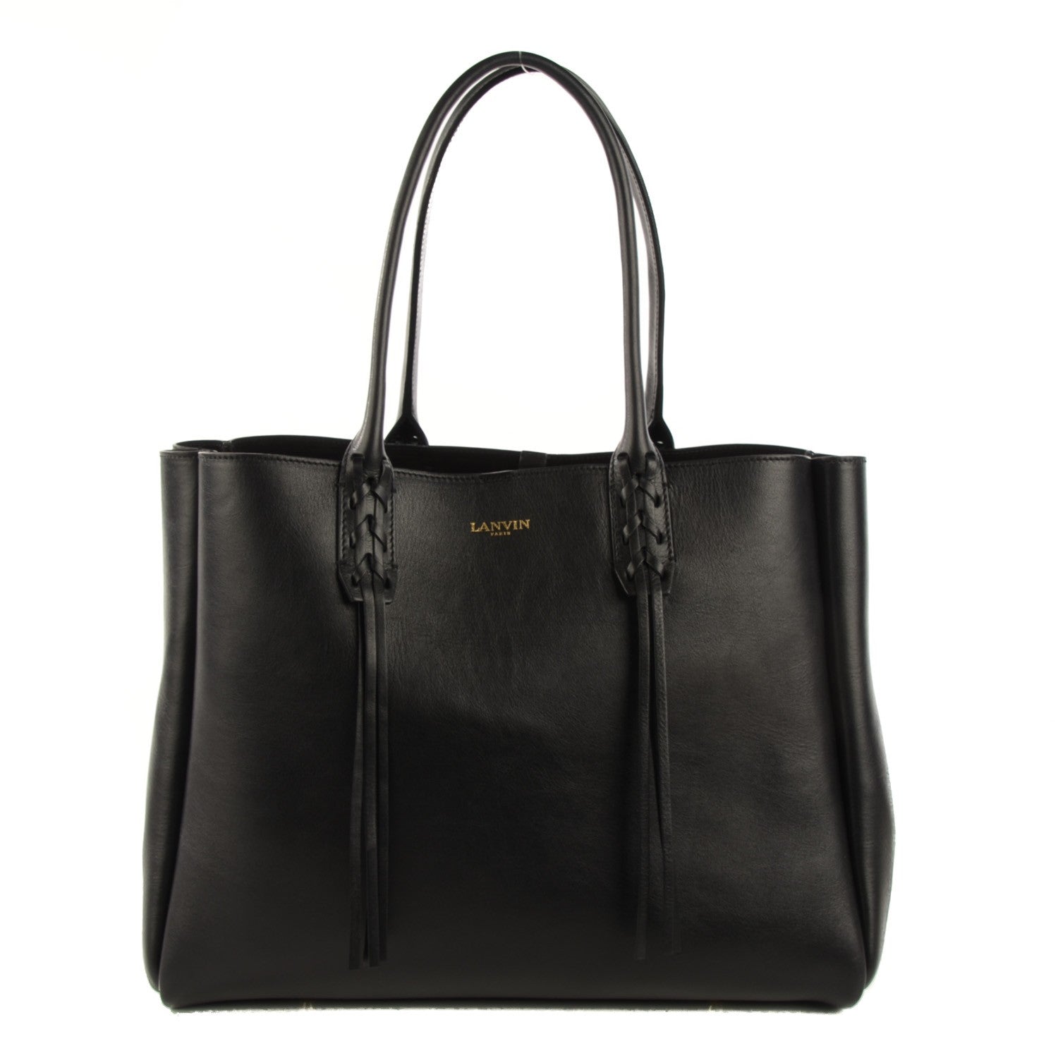 Celine LANVIN Smooth Calfskin Small Fringe Shopper Tote Black 1 of 10