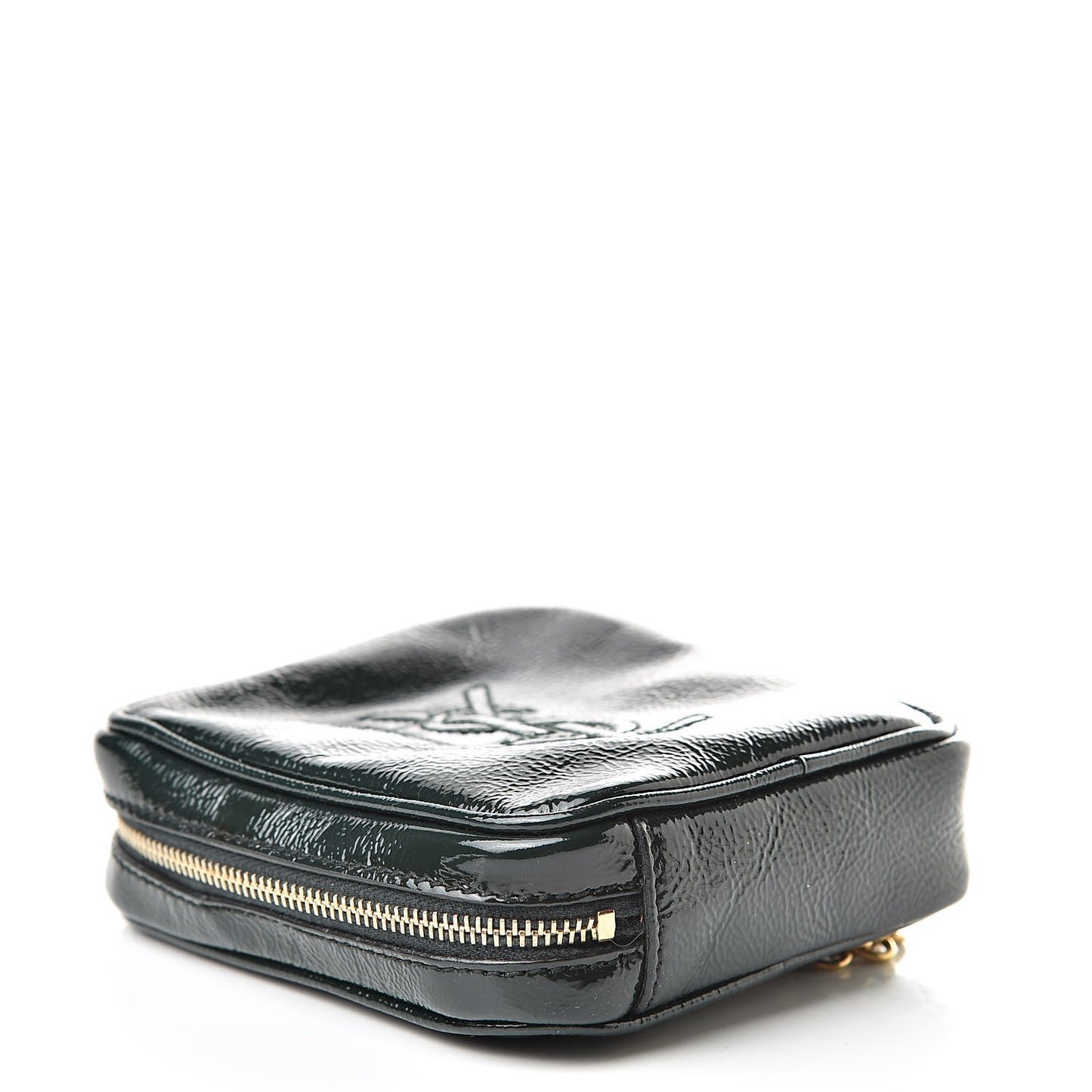 Textured Patent Monogram Mini Wristlet Green