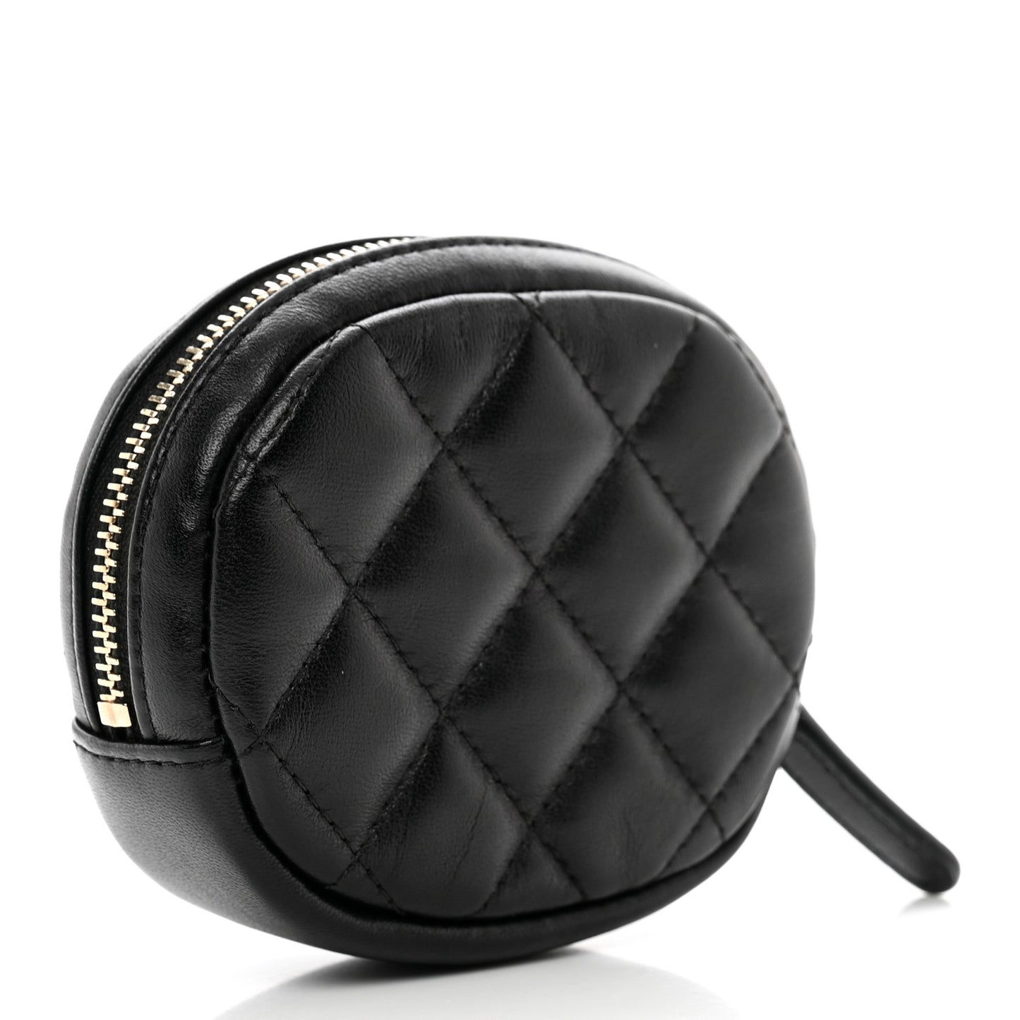 Lambskin Enamel Quilted Zip Around Classic Coin Purse Black