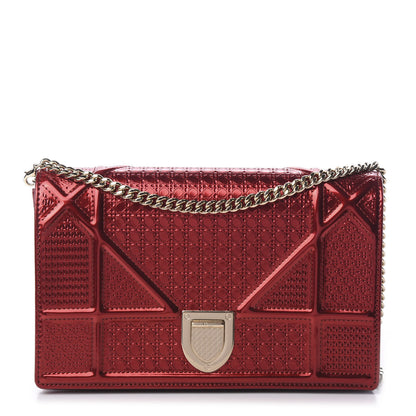 Christian Dior Metallic Patent Micro-Cannage Diorama Wallet on Chain Pouch Red 1 of 8