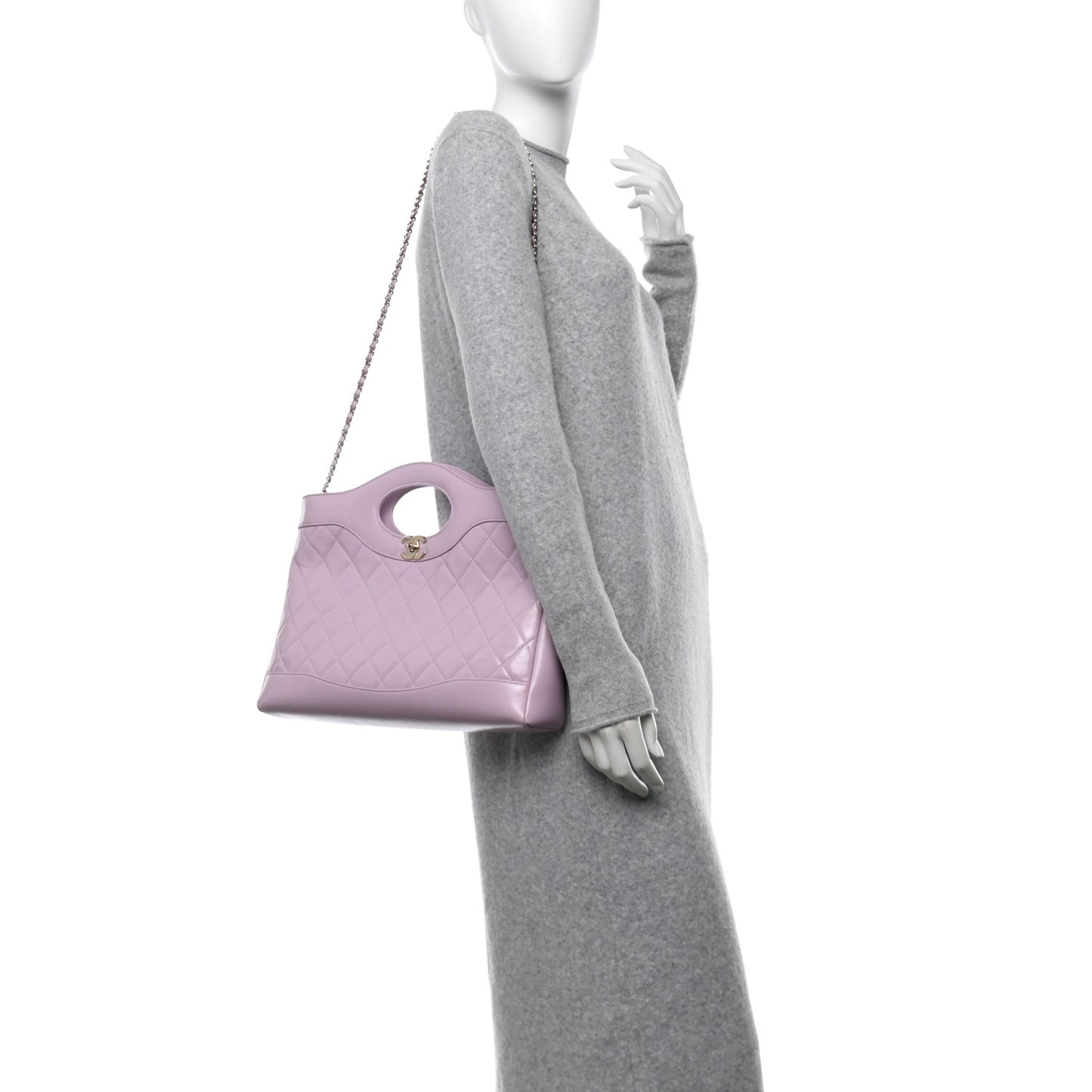 Shiny Lambskin Quilted 31 Shopping Bag Light Purple