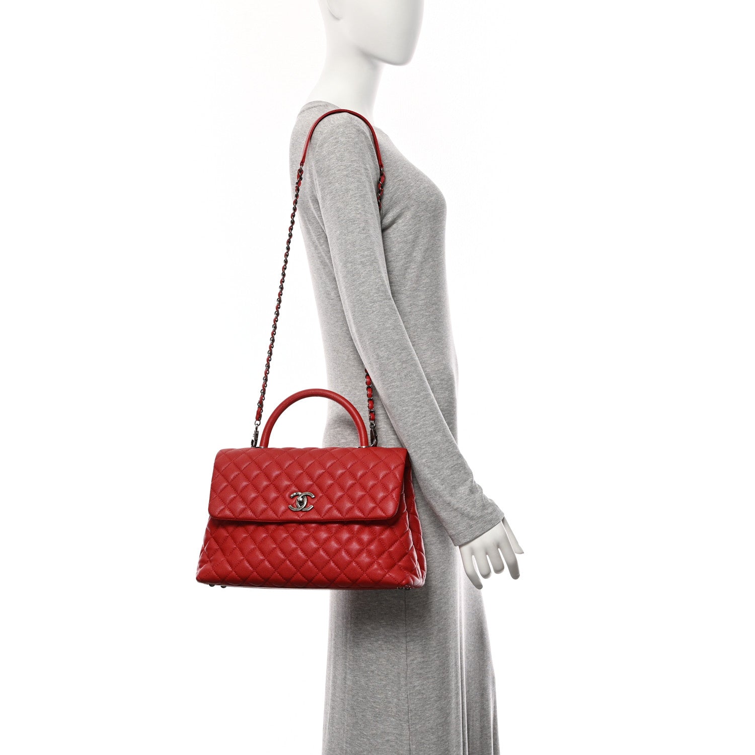 Chanel Caviar Quilted Medium Coco Handle Flap Red 2 of 10