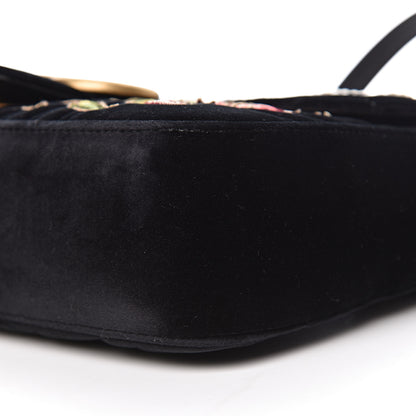 Gucci Velvet Matelasse Loved Embroidered Medium GG Marmont Shoulder Bag Black 10 of 11