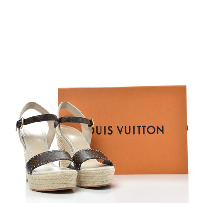 Louis Vuitton Canvas Patent Monogram Coastline Wedge Sandals 39 Beige 10 of 10