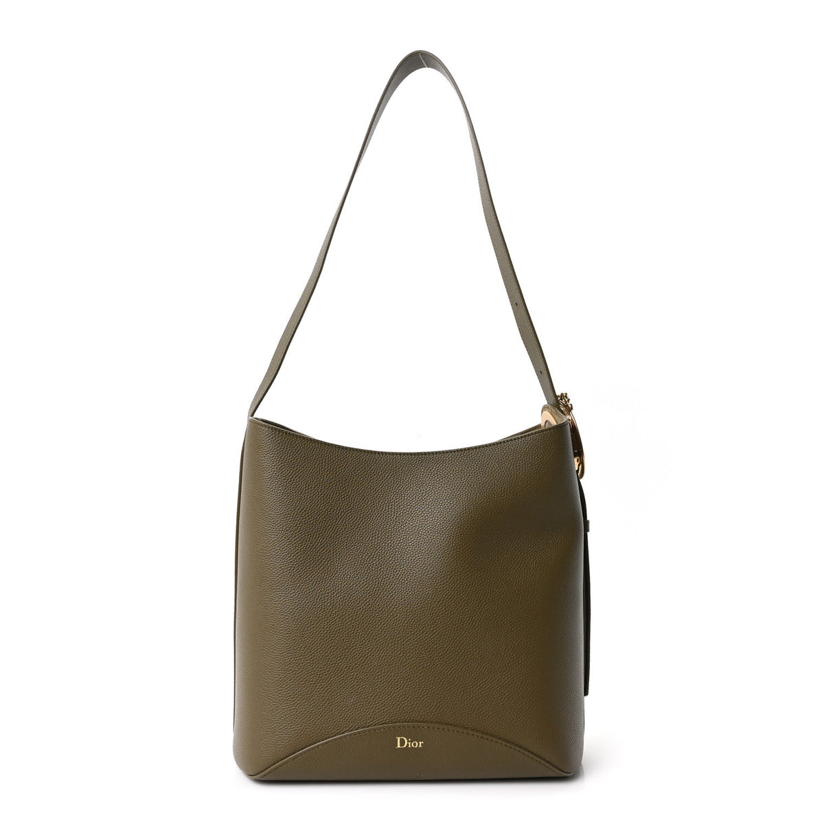 Grained Calfskin Medium Medaillon Bucket Bag Khaki