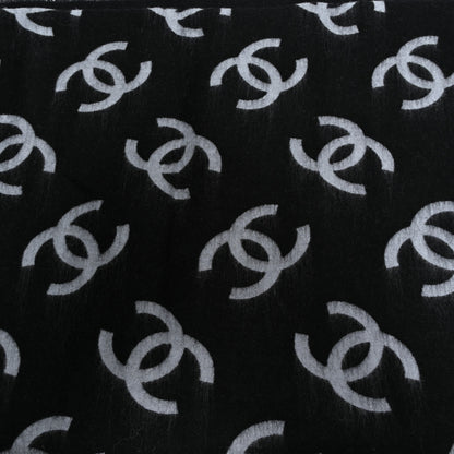 Chanel Cashmere Silk Wool CC Stole Black Light Gray White 7 of 8