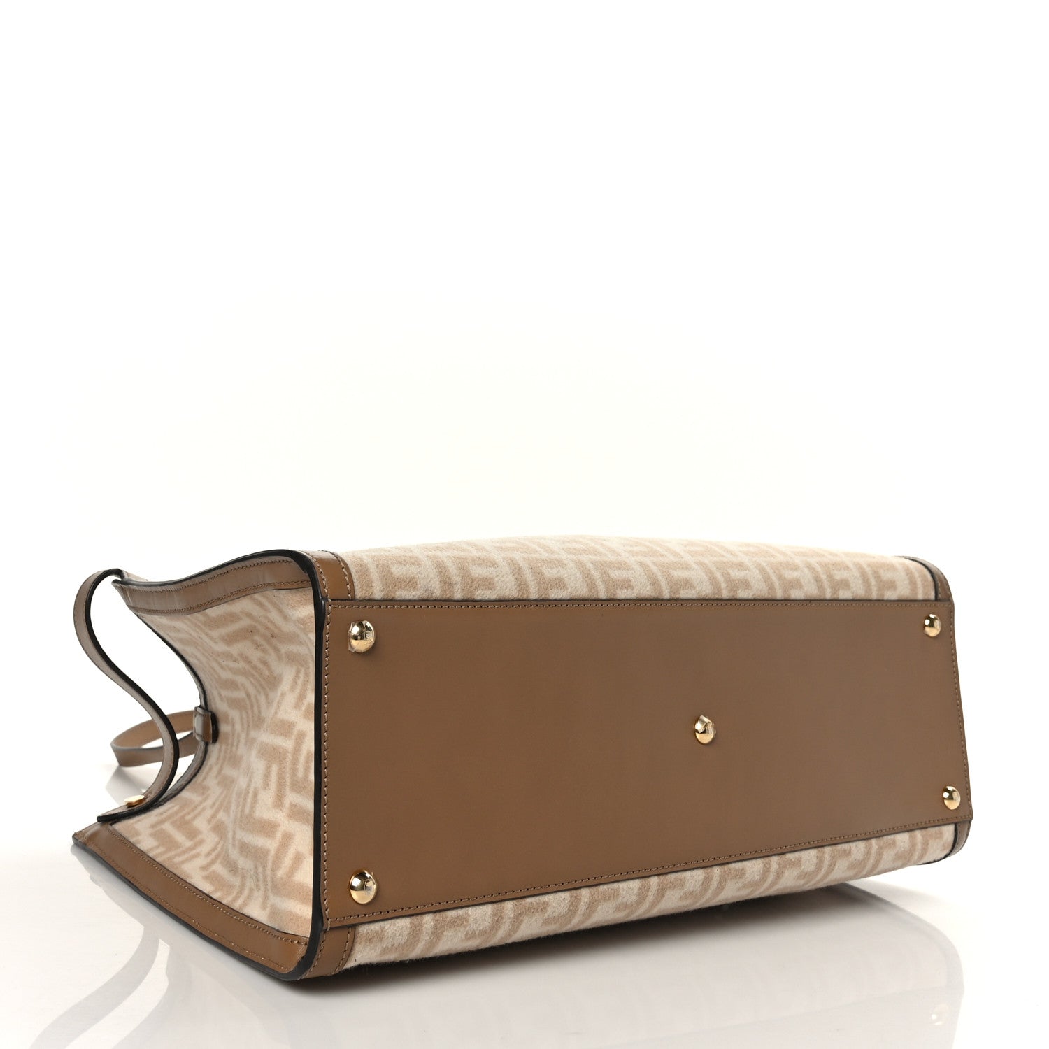 Fendi Wool Vitello King Seta FF 1974 Medium Peekaboo X-Tote Beige Cammello Sand 4 of 9