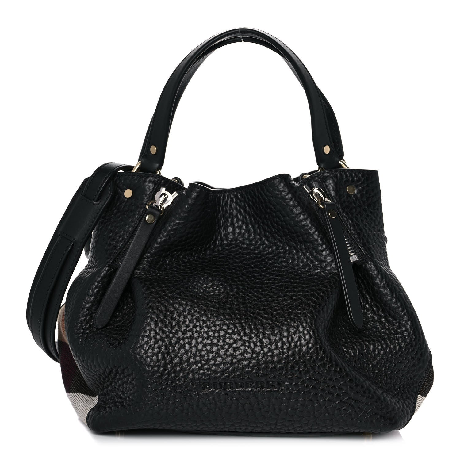 Burberry Grainy Calfskin House Check Small Maidstone Black 1 of 10