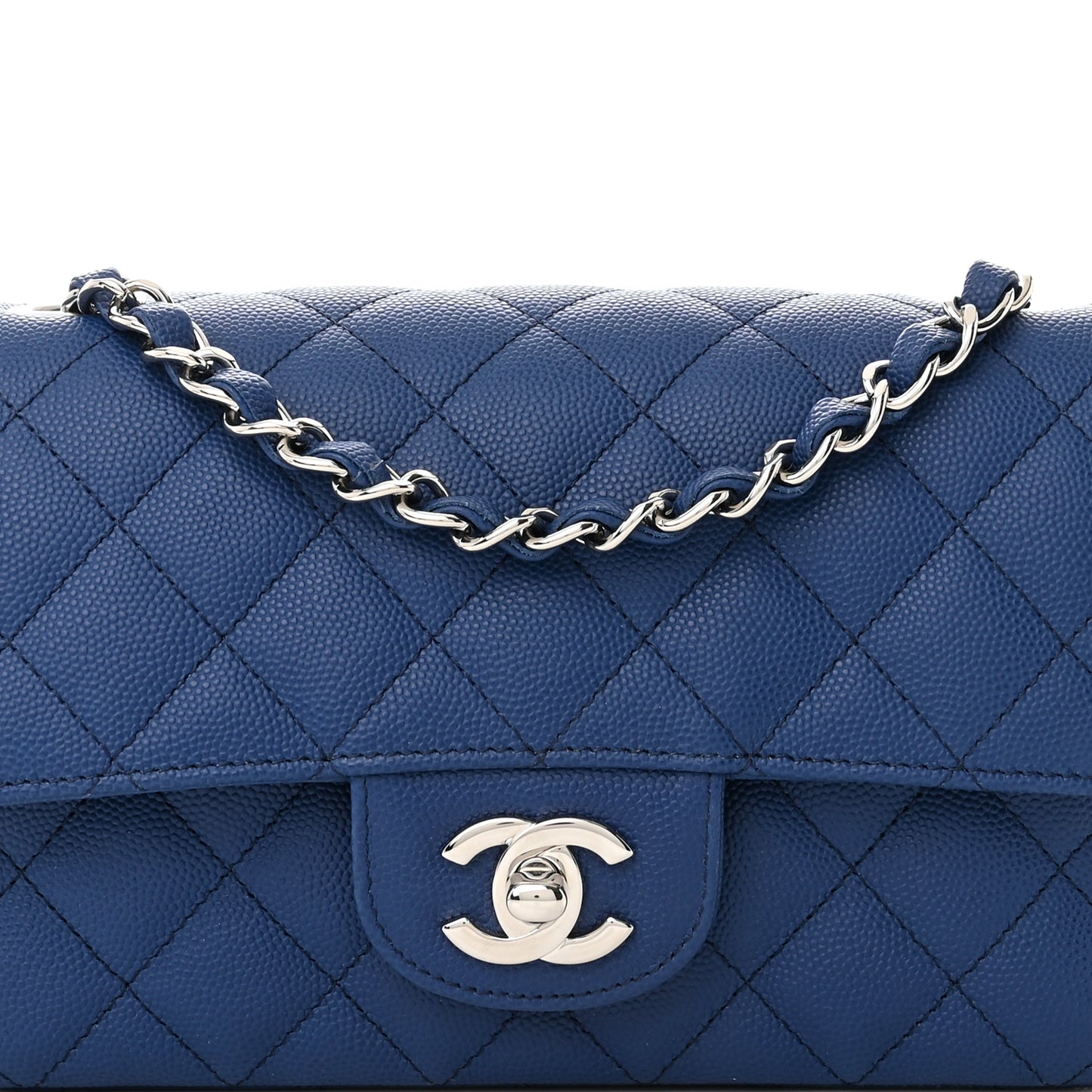 Caviar Quilted Mini Rectangular Flap Blue