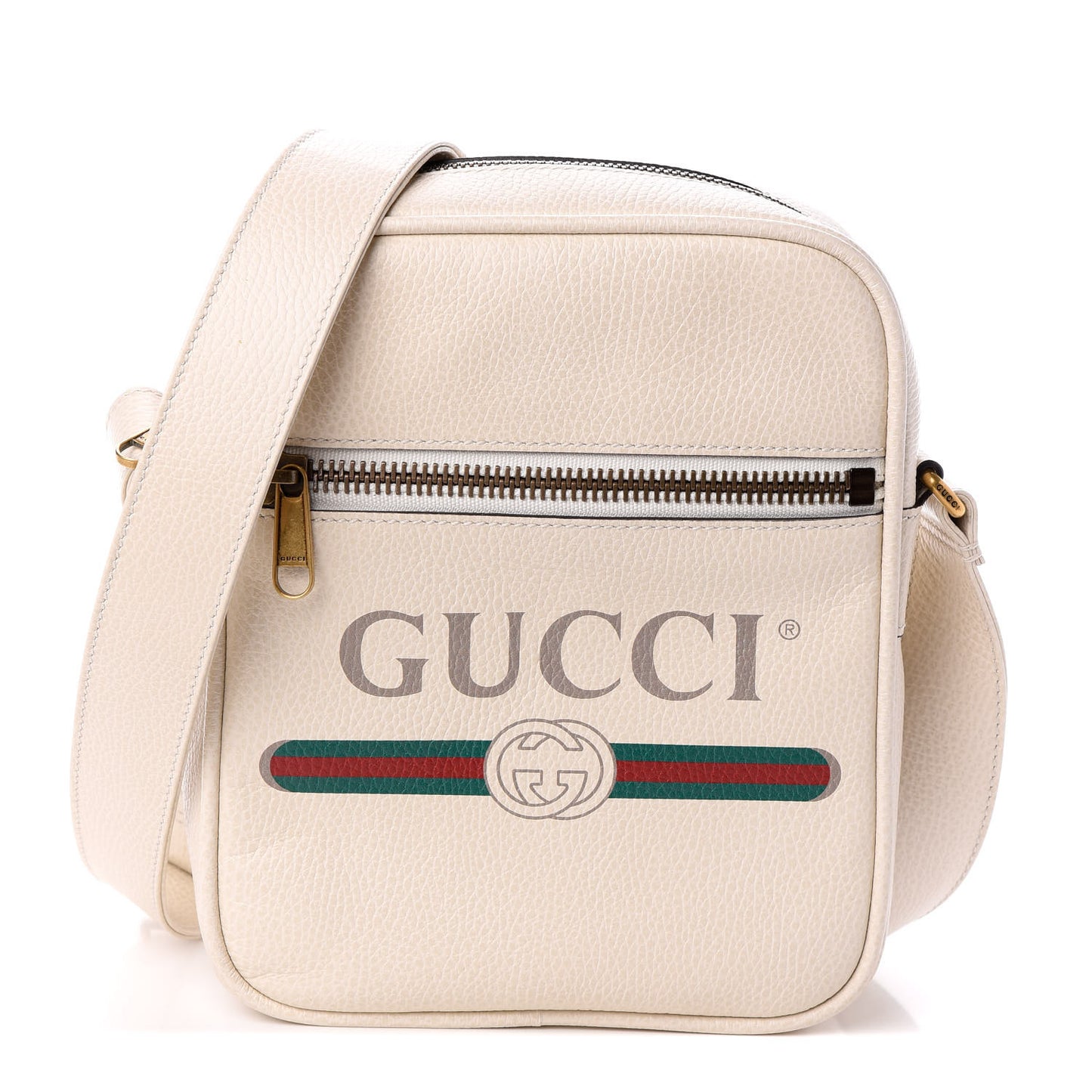 Grained Calfskin Logo Messenger Bag White