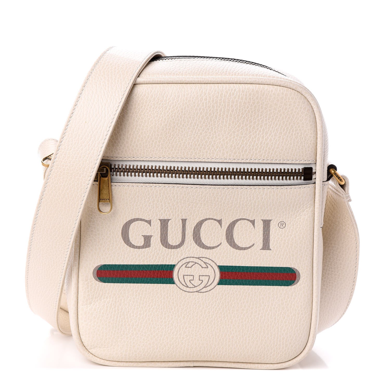 Gucci Grained Calfskin Logo Messenger Bag White 1 of 9