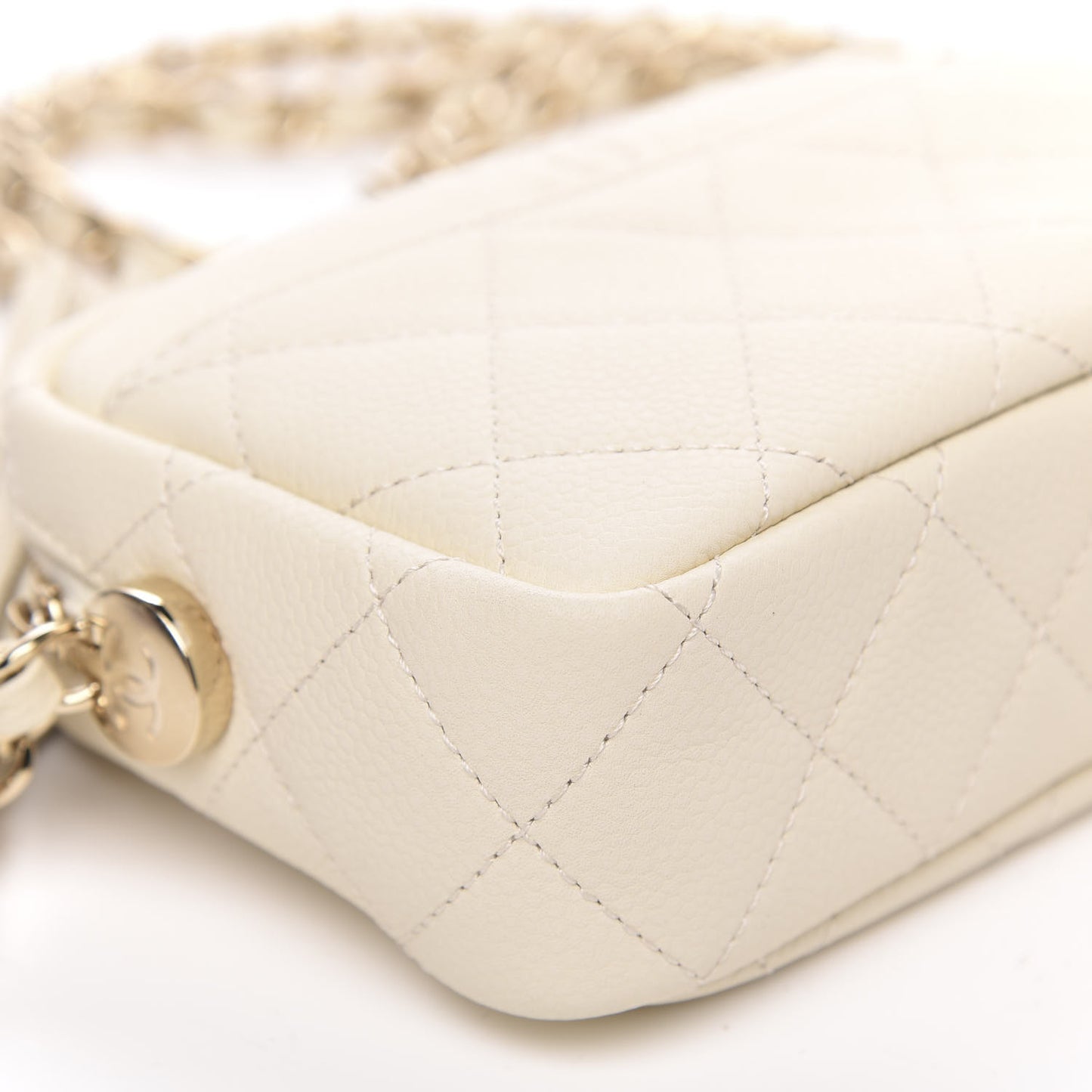 Caviar Quilted Mini Coco Tassel Camera Case White