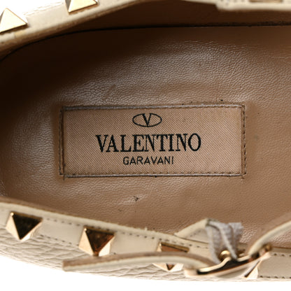 Valentino Garavani Pebbled Calfskin Rockstud Cage Ballerina Flats 40.5 Light Ivory 6 of 10