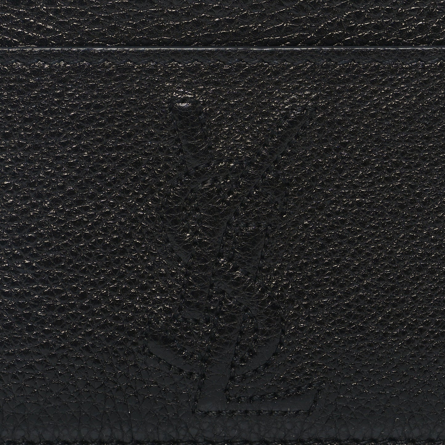 Grained Calfskin Monogram Credit Card Case Black