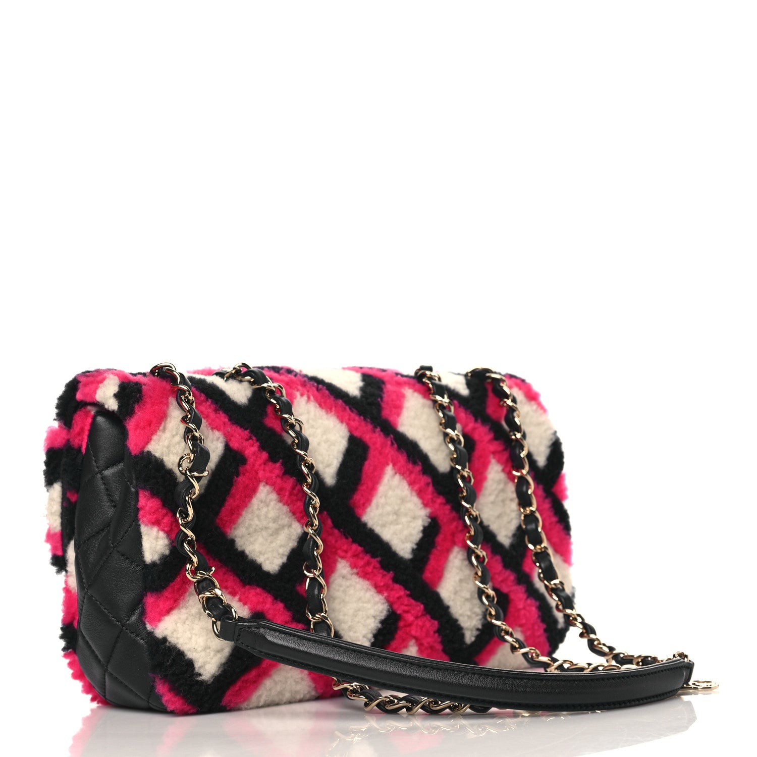 Chanel Lambskin Shearling Medium Flap Fuchsia Navy 3 of 9
